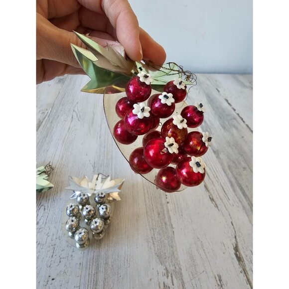 Vintage resl lenz Mercury glass strawberry ornament RARE West Germany set unique - Picture 4 of 10